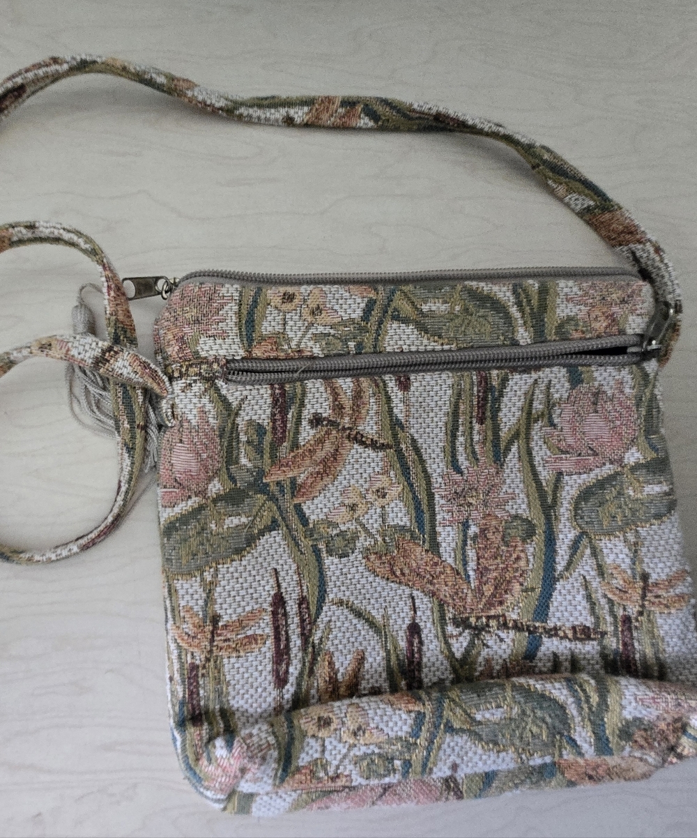 Floral Tapestry Crossbody Bag in Pink and Green